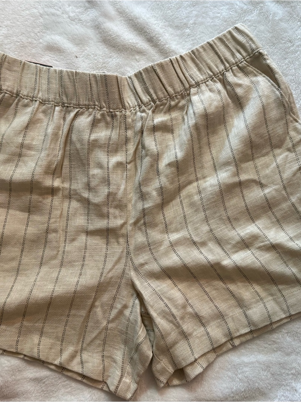 Blank NYC Beige Striped Pull-On Linen Shorts